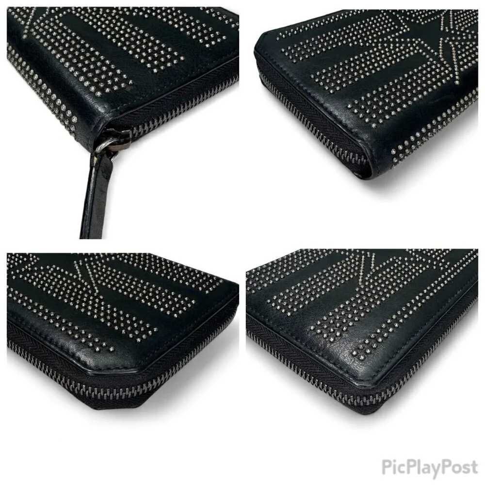 Women's Jimmy Choo Black Leather Wallet - Star Patterned Mini Studs